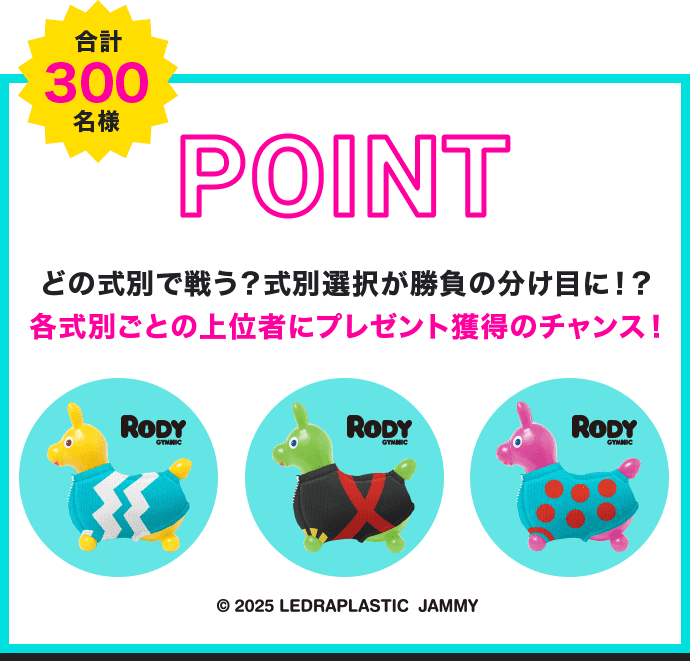 合計300名様 どの式別で戦う？式別選択が勝負の分け目に！？各式別ごとの上位者にプレゼント獲得のチャンス！